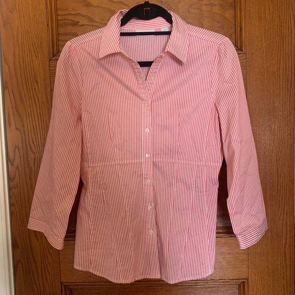New York & Company Pink and White Striped Blouse
